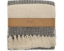 JENS Living Plaid Noa - Gerecycled katoen - 130 x 180 cm - Zwart