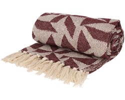 Jens Living Plaid Soof - Gerecycled Katoen - 130 X 180cm - Burgundy Rood - met Patroon en Kwastjes