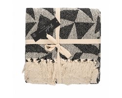 Jens Living Plaid Soof - Gerecycled Katoen - 130 X 180cm - Zwart - Decoratieve Woondeken met Patroon en Kwastjes