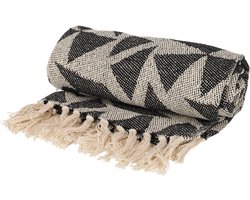 Jens Living Plaid Soof - Gerecycled Katoen - 130 X 180cm - Zwart - met Kwastjes