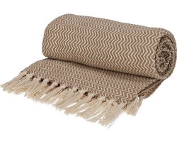 JENS Living Plaid Visgraat - Gerecycled katoen - 130 x 180 cm - Beige