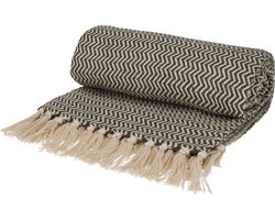 JENS Living Plaid Visgraat - Gerecycled katoen - 130 x 180 cm - Groen
