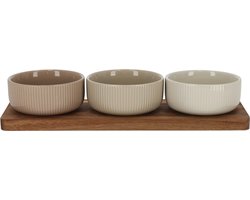 JENS Living Serveerplank Met Schaaltjes - Set van 3 - Beige