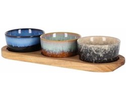 JENS Living Serveerplank Met Schaaltjes - Set van 3 - Reactief glazuur