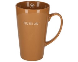 JENS Living - Shiny Mok XL - Karamel - BLIJ MET JOU - Keramiek - 550 ml