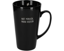 JENS Living - Shiny mok XL - Zwart - NIET MOKKEN, MAAR ROCKEN - keramiek - 550 ml
