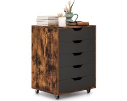 Jensaro Ladekast Met Wielen - Archiefkast Onder Bureau - Printerkast - Ladeblok - Opbergkast 5 Laden - Organizer - Zwart