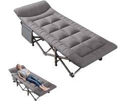 Jensaro Opvouwbaar Ligbed - Campingbed - Ligstoel Outdoor - 200 kg Belastbaar - Verstelbaar met Kussen - Lichtgewicht - Grijs