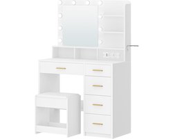 Jently kaptafel - met spiegel en verlichting - met kruk - met haardrooghouder - wit