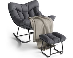 Jently lounge stoel - fauteuil - schommelstoel - met kruk - met kussens - woonkamer/tuin/balkon - binnen/buiten - donker grijs