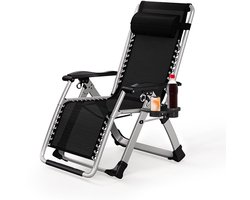 Jently tuinstoelen - tuinstoel - ligstoel voor buiten - opvouwbaar - met hoofdsteunkussen - bekerhouder - zwart/grijs