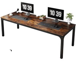 JerMore® - Dubbel Computerbureau – Industriële Stijl – Houten Bureaublad met Stalen Frame – Voor 2 Personen – 200x70x75 cm