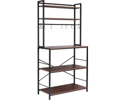Jermore® - Opbergrek - Keukenrek - Keuken Bakkers Rek Industriële 5-Tier Magnetron Stand - Vrijstaande Keuken Utility Storage Plank met Haken - 84,5x40x165cm