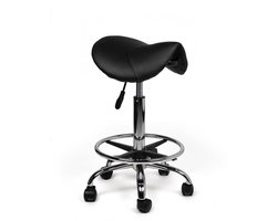 Jermore® - Wit - Zadekruk - met Voetring - Zithoogte 51/65cm - zadelkruk op wielen - kruk op wielen - krukjes - werkkruk - zadelkruk - bureaukruk - kapperskruk - verstelbaar - draaikruk - tabouret - tot 150kg