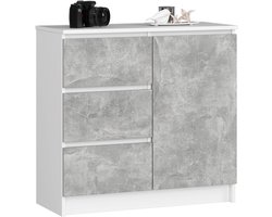 Jerry Stijlvolle 3-Lade Kast - Wit & Beton - 80 cm Breed