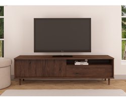 Jerzy|Tv-meubel met 2 deuren1 klepdeur in grenen bruin gelakt