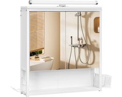 Jessi Store - Badkamerkast - Badkamermeubel - Badkamerkastje - Met spiegel - LED-licht - Verstelbare plank - 56x60x14,5cm - Wit