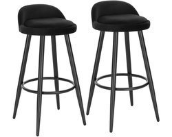 Jessi Store - Barkruk - Barkrukken set van 2 - Hoge barkrukken - Rugleuning - Voetsteun - Keukenstoel - 78,5cm hoogte - Zwart