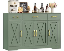 Jessi Store - Keukenkast - Dressoir - Opbergkast - Buffetkast - 3 lades - 4 deuren - Verstelbare planken - 140x38,6x81cm - Groen
