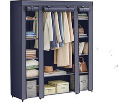 Jessi Store - Kledingkast - Kledingrek - Garderobekast - Opbergkast - Met Kledingroede - 12 Vakken - Opvouwbaar - Blauw - 150x45x175 cm