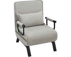 Jessi Store - Logeerbed - Slaapstoel - Slaapbank - Zetelbed - Fauteuil bed - Verstelbare rugleuning - Lichtgrijs - 65x78x75cm