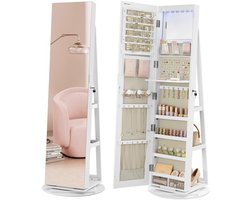 Jessi Store - Spiegelkast met verlichting - Sieradenkast - 360 graden draaibaar - Met LED verlichting - Opbergruimte - 54,5x162 cm