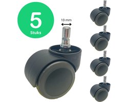 Jetchair - Bureaustoel wieltjes - Zwenkwielen - Geschikt voor Comforto Haworth - Bureaustoelwielen - 10mm - Set van 5 - Thuiswerken zonder Bureaustoelmat of Vloerbeschermer