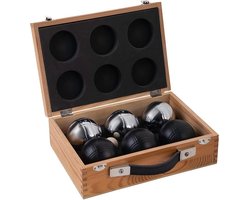Jeu De Boule  6 ballen (Zwart en Zilver) in luxe kist | koffer |  Jeu de Boules | luxe jeu de boule set