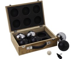 Jeu de boules set in kist, 2 x 3 ballen inclusief but en meetlint