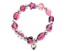 Jewellicious Designs Silver & Aubergine Around armband voor Pink Ribbon - armband - ster - hartje