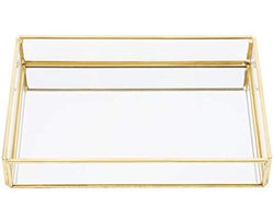 Jewelry Storage Box, Vintage Metal Glass Storage Box Gold Drawer Jewelry Cosmetics Display Holder Earring Necklace Bracelet Organizer(Rectangular Trumpet)