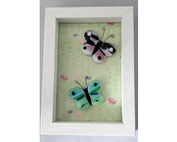 Jewels Delight Glazen Vlinders in Witte Houten Lijst Glasfusing Handgemaakt