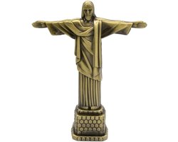 Jezus Beeldje - Religieus Standbeeld - Home Decoratie - Metalen Constructie - 15cm Hoog - Antiek