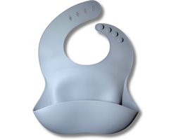 JGR Baby Slabbetje - Voedselveilig Silicone - Handig Opvangbakje - Verstelbare Sluiting - BPA-vrij - Eenvoudig Schoon te Maken - Blauw Grijs