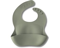 JGR Baby Slabbetje - Voedselveilig Silicone - Handig Opvangbakje - Verstelbare Sluiting - BPA-vrij - Eenvoudig Schoon te Maken - Groen Grijs