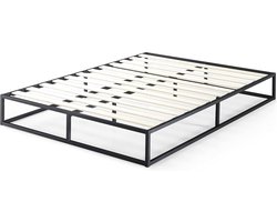 JGS® Bed met metalen frame van 25 cm | Lattenbodem | Houten lattenbodem | Opbergruimte onder het bed | 140 x 200 cm | Zwart