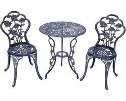 JGS ® Buitenmeubilair Bistro Set met Rozenpatroon, 1 Tafel, 2 Stoelen voor Tuin en Terras
