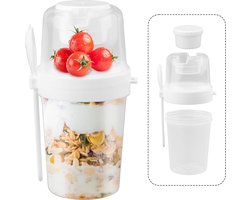 JGS ® Cup voor Ontbijtgranen en Yoghurt met Lepel, Dubbele Laag, Lekvrij, Ideaal voor Onderweg