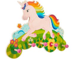 JGS ® Gepersonaliseerde Houten Kapstok voor Kinderen met Kleurrijk Eenhoornontwerp en 5 Haken