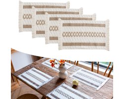 JGS ® Handgeweven Boho-Stijl Tafelset van Natuurlijke Materialen met Katoen en Kwastjes
