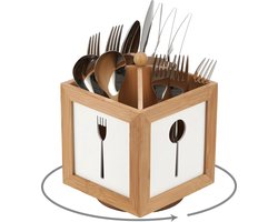 JGS ® Houten Draaibare Bestekhouder met Vier Compartimenten voor Snel en Efficiënt Organiseren van Bestek