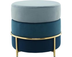 JGS® Luxe Fluweelzachte Poef met Gouden Metalen Frame - Crèmebruin, Groot en Rond - Perfect voor Woonkamer of Slaapkamer -