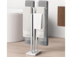 JGS® - Luxe Staande Handdoekenrek van Marmer en Roestvrij Staal met Drie Stangen voor een Georganiseerde Badkamer -