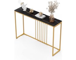 JGS® - Luxueuze Consoletafel met Marmeren Effect en Gouden Frame, Smalle Haltafel 120cm -