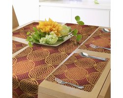 JGS ® Luxueuze Tafellopers en Placemats Set met Vintage Bloemenmotief in Warme Tinten voor Elegante Tafeldecoratie