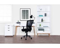 JGS® - Minimalistisch Scandinavisch Design Kantoorbureau met Stevige Beukenpoten en Twee Laden, 120x48x75cm, Wit MDF -
