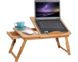 JGS Premium - Bamboe In hoogte verstelbare laptop tafel met lade en ventilatieroosters - voor ontspannen lezen en ontbijten in bed.