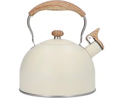 JGS Premium - Fluitketel 2,5L met houten handvat voor gasfornuis - RVS theepot met fluit - Theeketel voor gas koken