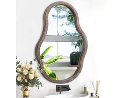 JGS Premium - Grote golvende wandspiegel van onregelmatig hout - Modern en uniek design - Artistieke muurdecoratie voor badkamer, slaapkamer en woonkamer - Asymmetrische spiegel met ijdelheid - Entree hal eyecatcher