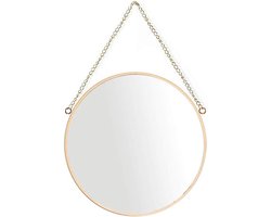 JGS Premium - Hangspiegel 25 x 25 cm rond - Badkamerspiegel met messing frame en ketting - Klein formaat